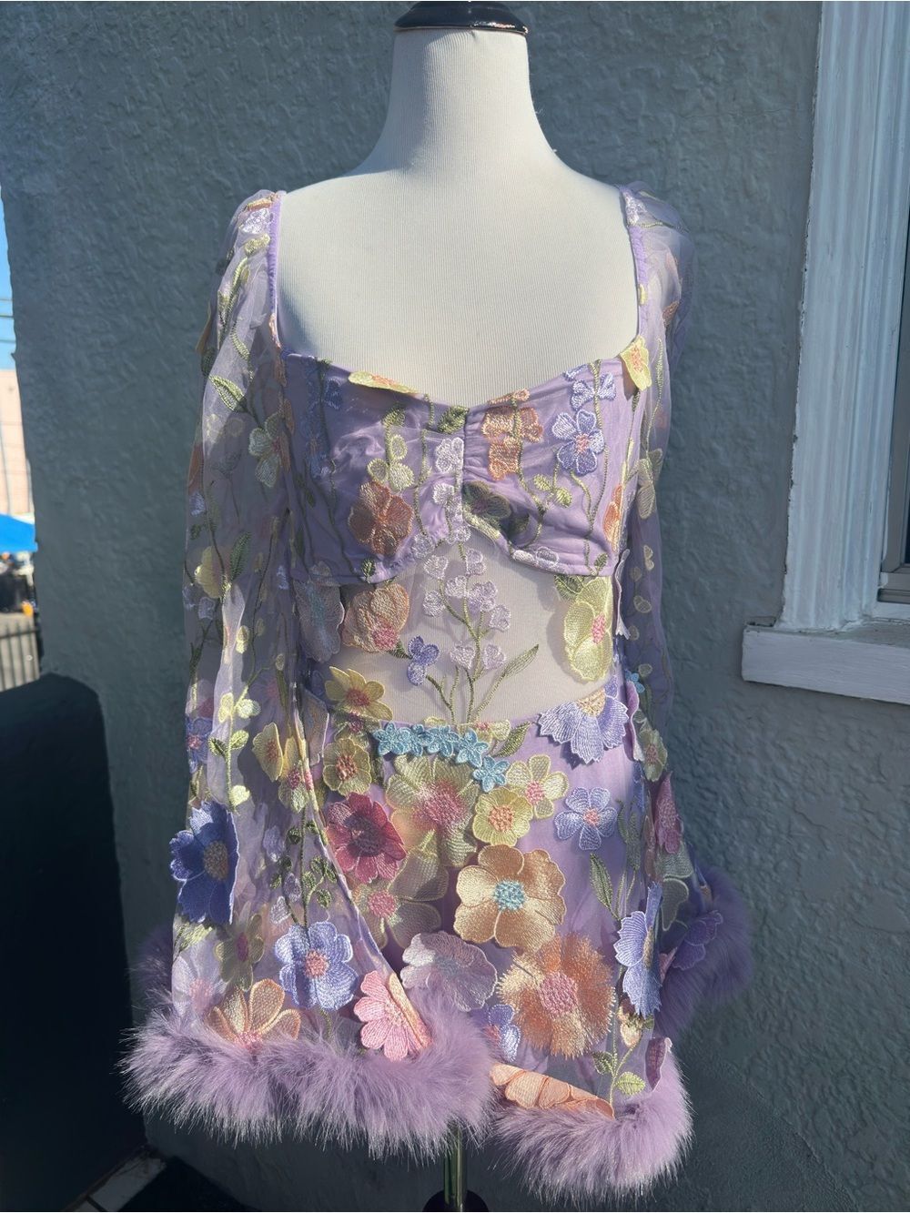 New L purple floral embroidered lace short mini boho festival rave party dress